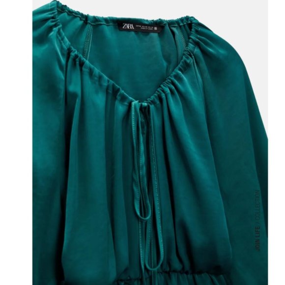 NWT ZARA TEAL SATIN EFFECT V-NECK JUMPSUIT SIZE XL - Picture 2 of 7
